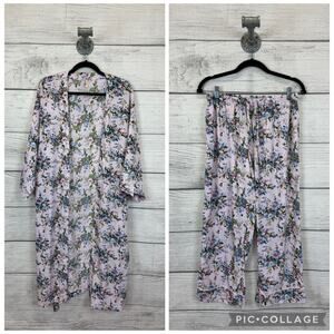Sfera Women's Purple Floral Lightweight Robe & PJ Pants Set Size Medium
